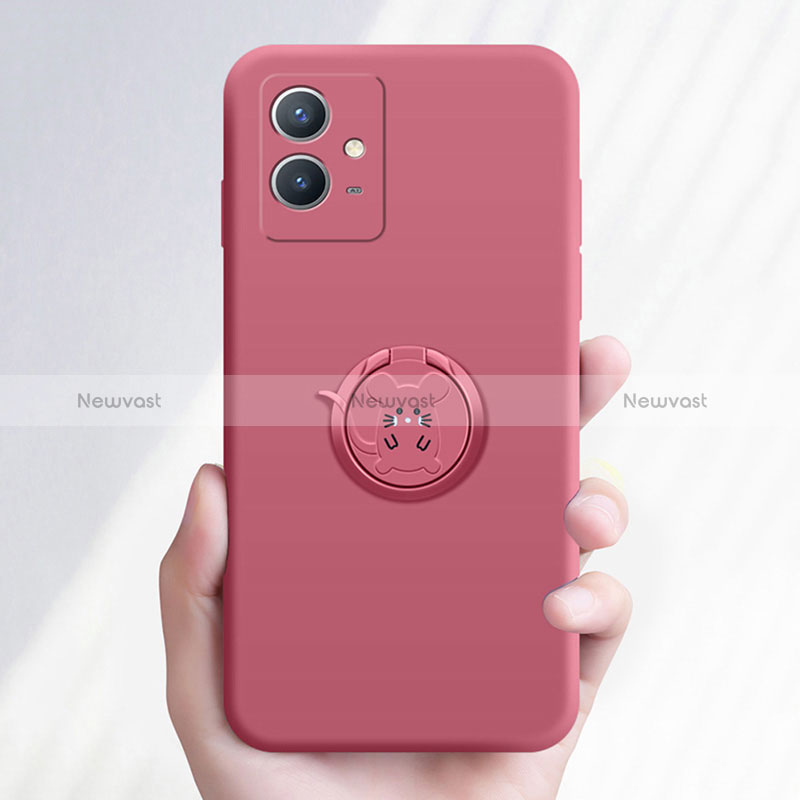 Ultra-thin Silicone Gel Soft Case Cover with Magnetic Finger Ring Stand S01 for Vivo iQOO Z6 5G