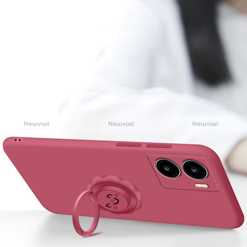 Ultra-thin Silicone Gel Soft Case Cover with Magnetic Finger Ring Stand S01 for Vivo iQOO Z7 5G