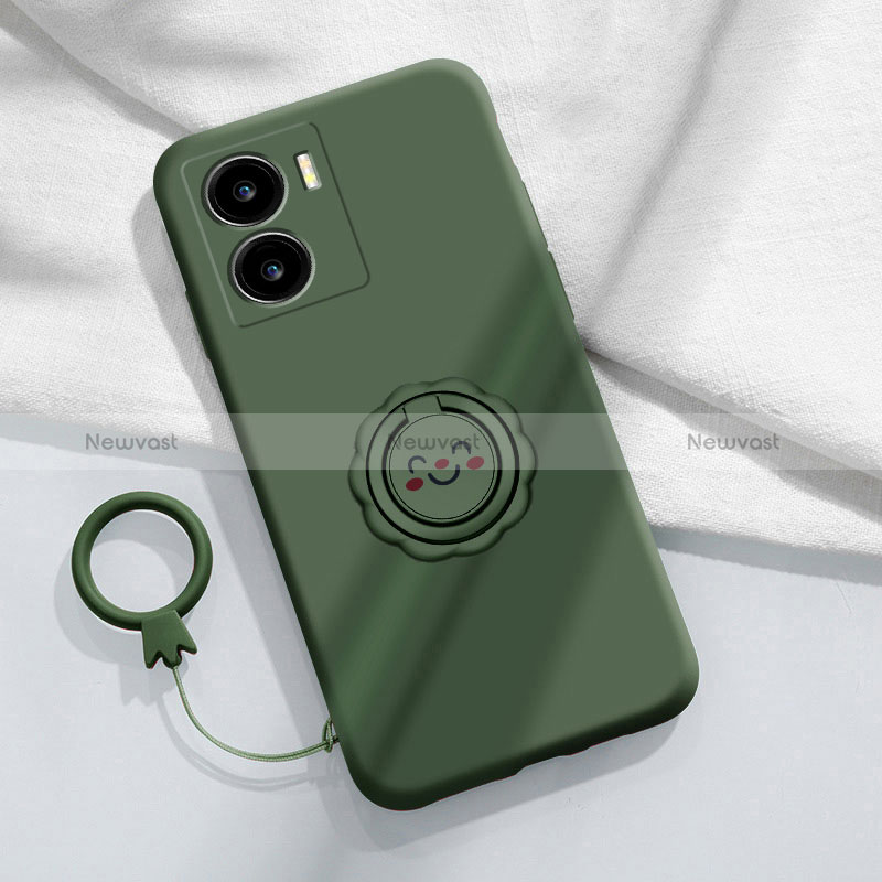 Ultra-thin Silicone Gel Soft Case Cover with Magnetic Finger Ring Stand S01 for Vivo iQOO Z7 5G