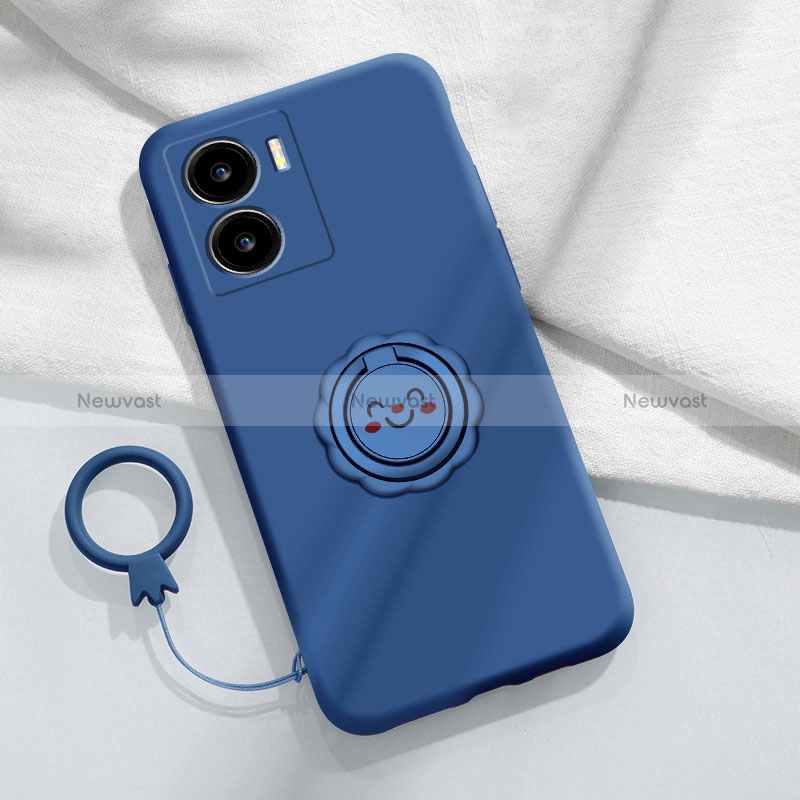 Ultra-thin Silicone Gel Soft Case Cover with Magnetic Finger Ring Stand S01 for Vivo iQOO Z7 5G Blue