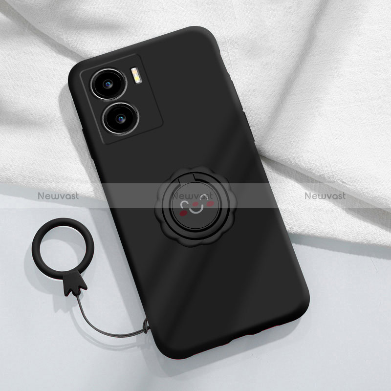 Ultra-thin Silicone Gel Soft Case Cover with Magnetic Finger Ring Stand S01 for Vivo iQOO Z7x 5G