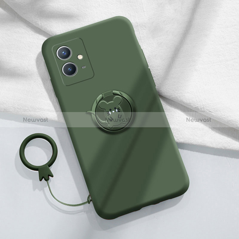 Ultra-thin Silicone Gel Soft Case Cover with Magnetic Finger Ring Stand S01 for Vivo T1 5G India