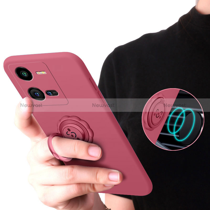 Ultra-thin Silicone Gel Soft Case Cover with Magnetic Finger Ring Stand S01 for Vivo V25 5G