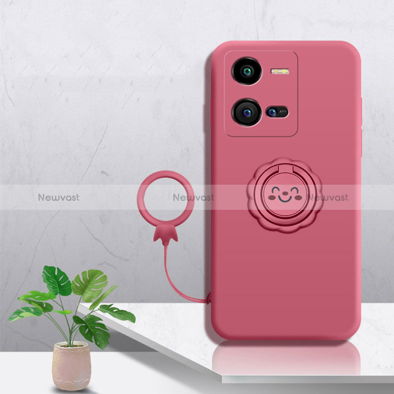 Ultra-thin Silicone Gel Soft Case Cover with Magnetic Finger Ring Stand S01 for Vivo V25 5G