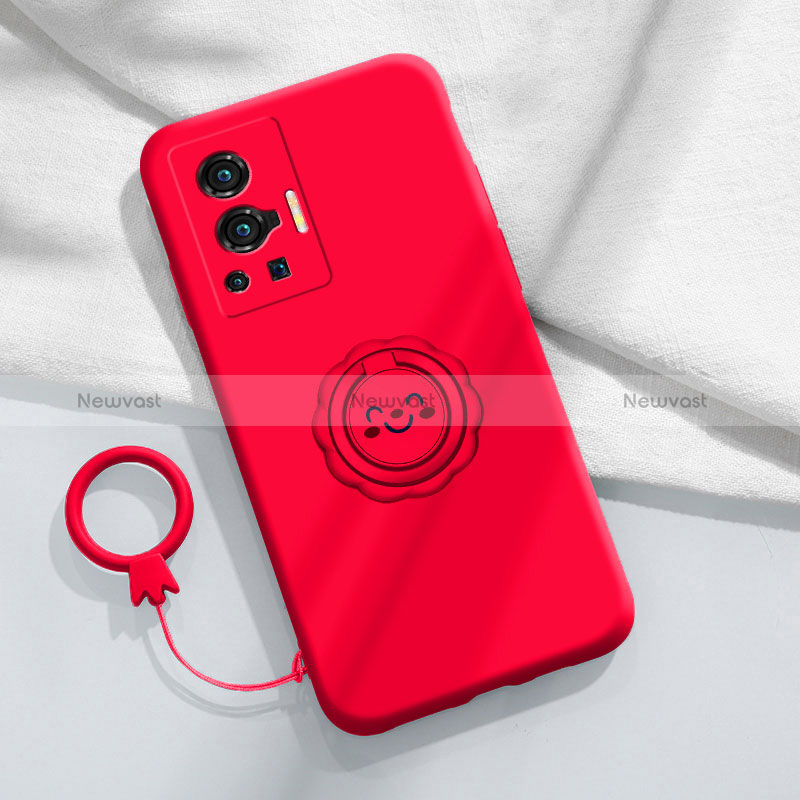 Ultra-thin Silicone Gel Soft Case Cover with Magnetic Finger Ring Stand S01 for Vivo X70 Pro 5G Pink