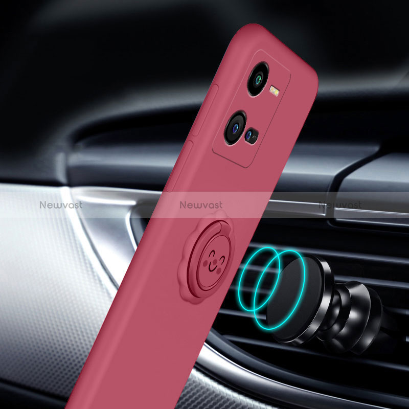 Ultra-thin Silicone Gel Soft Case Cover with Magnetic Finger Ring Stand S01 for Vivo X80 Lite 5G