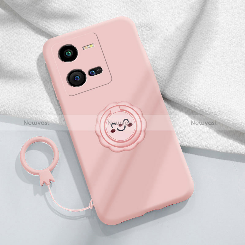 Ultra-thin Silicone Gel Soft Case Cover with Magnetic Finger Ring Stand S01 for Vivo X80 Lite 5G