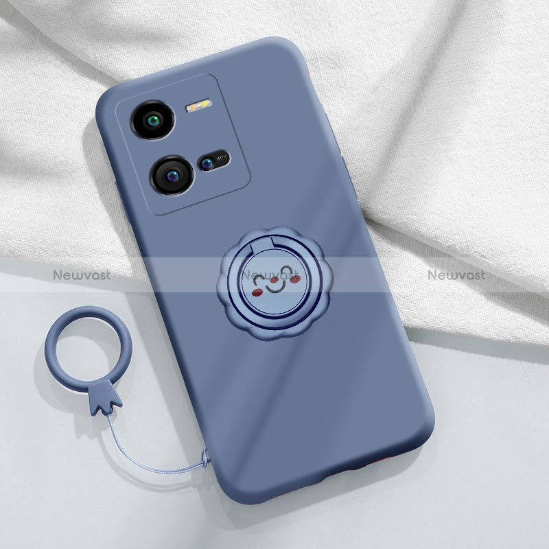 Ultra-thin Silicone Gel Soft Case Cover with Magnetic Finger Ring Stand S01 for Vivo X80 Lite 5G