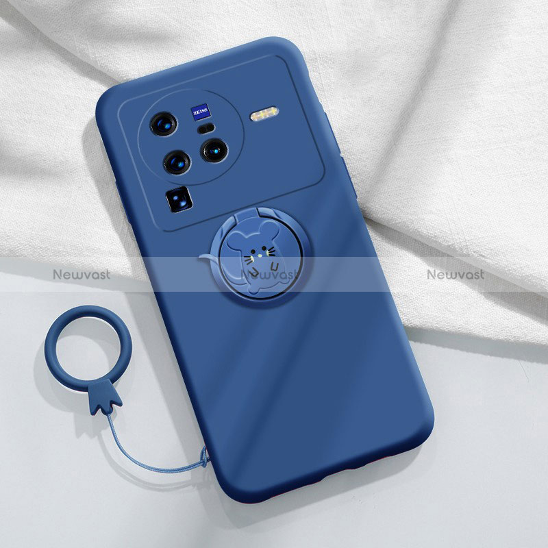 Ultra-thin Silicone Gel Soft Case Cover with Magnetic Finger Ring Stand S01 for Vivo X80 Pro 5G