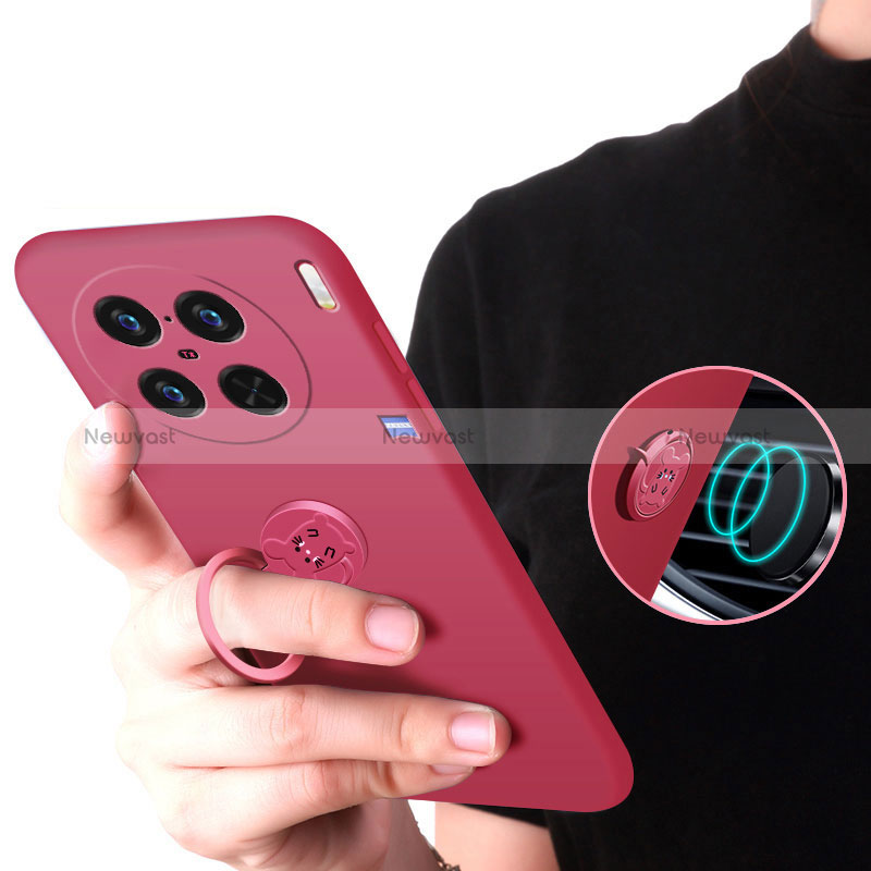 Ultra-thin Silicone Gel Soft Case Cover with Magnetic Finger Ring Stand S01 for Vivo X90 5G