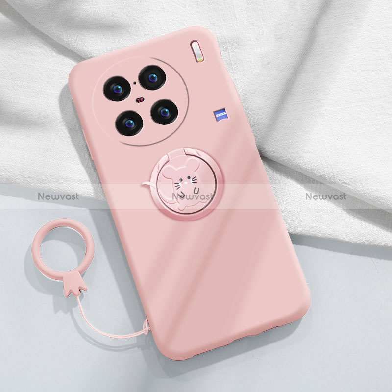 Ultra-thin Silicone Gel Soft Case Cover with Magnetic Finger Ring Stand S01 for Vivo X90 5G
