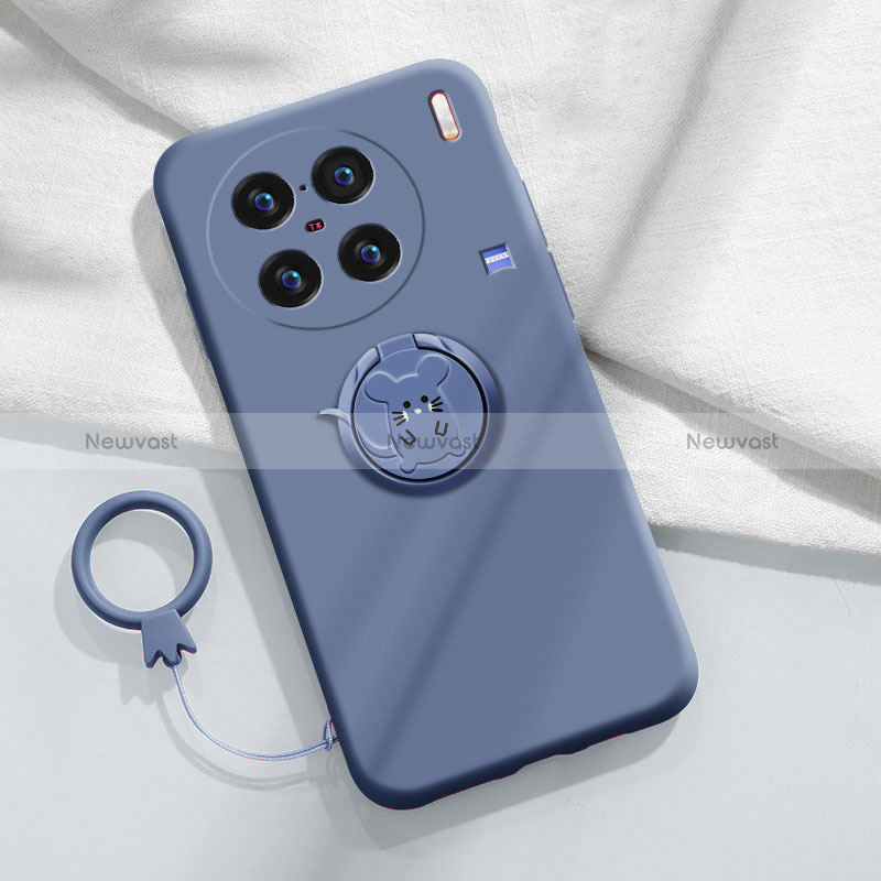 Ultra-thin Silicone Gel Soft Case Cover with Magnetic Finger Ring Stand S01 for Vivo X90 5G Lavender Gray