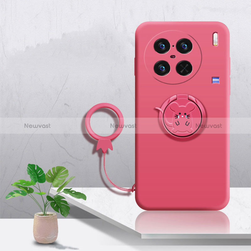 Ultra-thin Silicone Gel Soft Case Cover with Magnetic Finger Ring Stand S01 for Vivo X90 Pro 5G