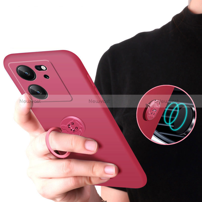 Ultra-thin Silicone Gel Soft Case Cover with Magnetic Finger Ring Stand S01 for Xiaomi Mi 13T Pro 5G