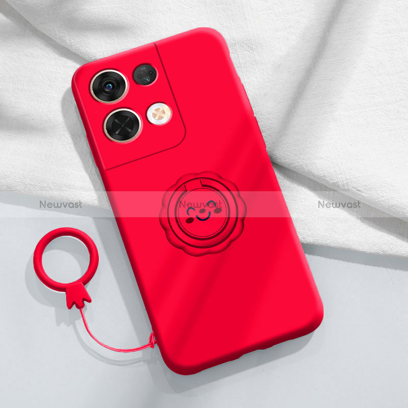 Ultra-thin Silicone Gel Soft Case Cover with Magnetic Finger Ring Stand S01 for Xiaomi Redmi Note 13 Pro 5G