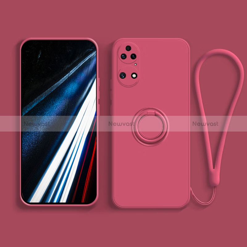 Ultra-thin Silicone Gel Soft Case Cover with Magnetic Finger Ring Stand S02 for Huawei P50 Pro Red