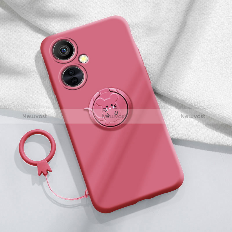 Ultra-thin Silicone Gel Soft Case Cover with Magnetic Finger Ring Stand S02 for OnePlus Nord CE 3 5G