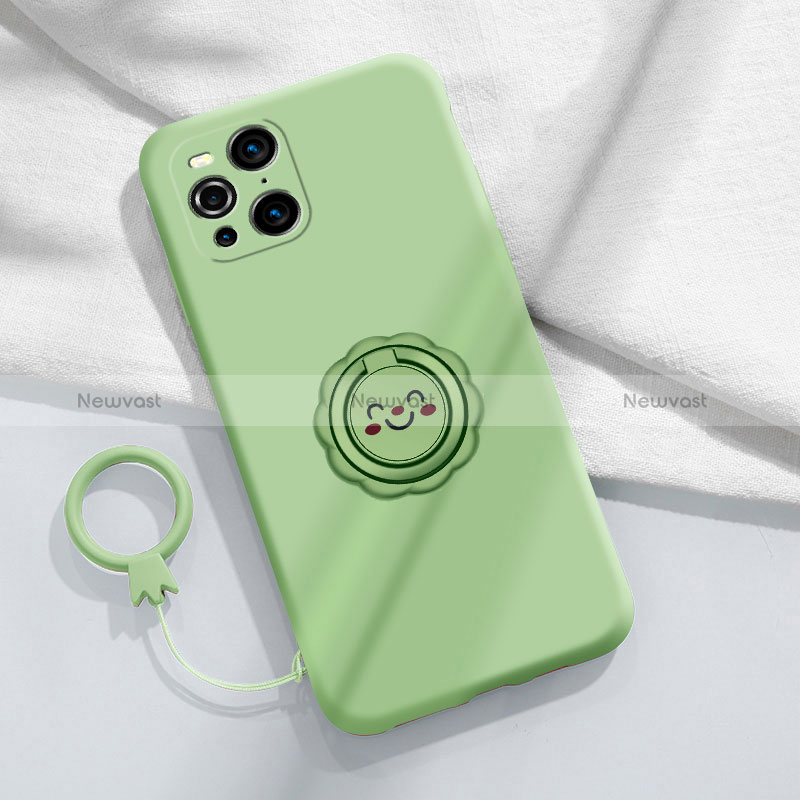 Ultra-thin Silicone Gel Soft Case Cover with Magnetic Finger Ring Stand S02 for Oppo Find X3 5G Matcha Green