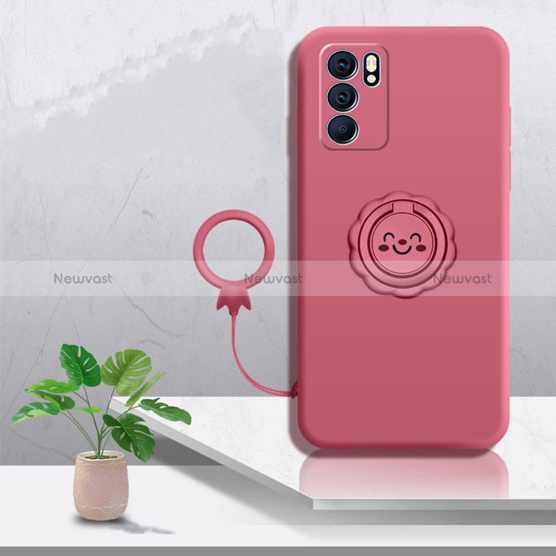 Ultra-thin Silicone Gel Soft Case Cover with Magnetic Finger Ring Stand S02 for Oppo Reno6 5G