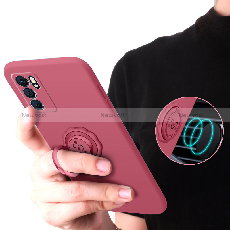 Ultra-thin Silicone Gel Soft Case Cover with Magnetic Finger Ring Stand S02 for Oppo Reno6 Pro 5G India