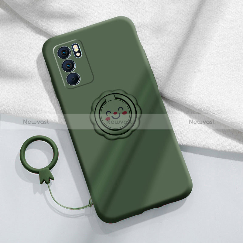 Ultra-thin Silicone Gel Soft Case Cover with Magnetic Finger Ring Stand S02 for Oppo Reno6 Pro 5G India