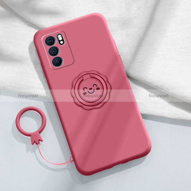 Ultra-thin Silicone Gel Soft Case Cover with Magnetic Finger Ring Stand S02 for Oppo Reno6 Pro 5G India
