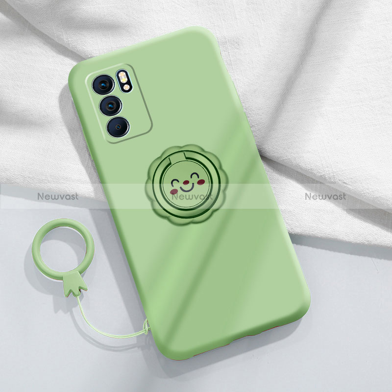 Ultra-thin Silicone Gel Soft Case Cover with Magnetic Finger Ring Stand S02 for Oppo Reno6 Pro 5G India