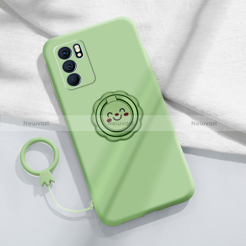 Ultra-thin Silicone Gel Soft Case Cover with Magnetic Finger Ring Stand S02 for Oppo Reno6 Pro 5G India Matcha Green