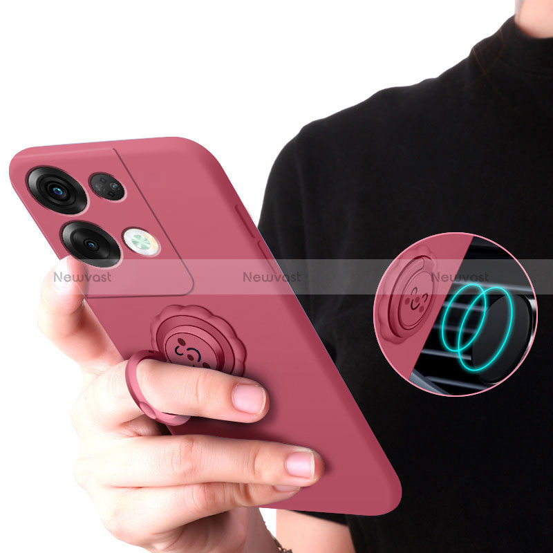 Ultra-thin Silicone Gel Soft Case Cover with Magnetic Finger Ring Stand S02 for Oppo Reno8 5G