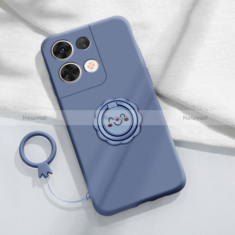 Ultra-thin Silicone Gel Soft Case Cover with Magnetic Finger Ring Stand S02 for Oppo Reno8 5G