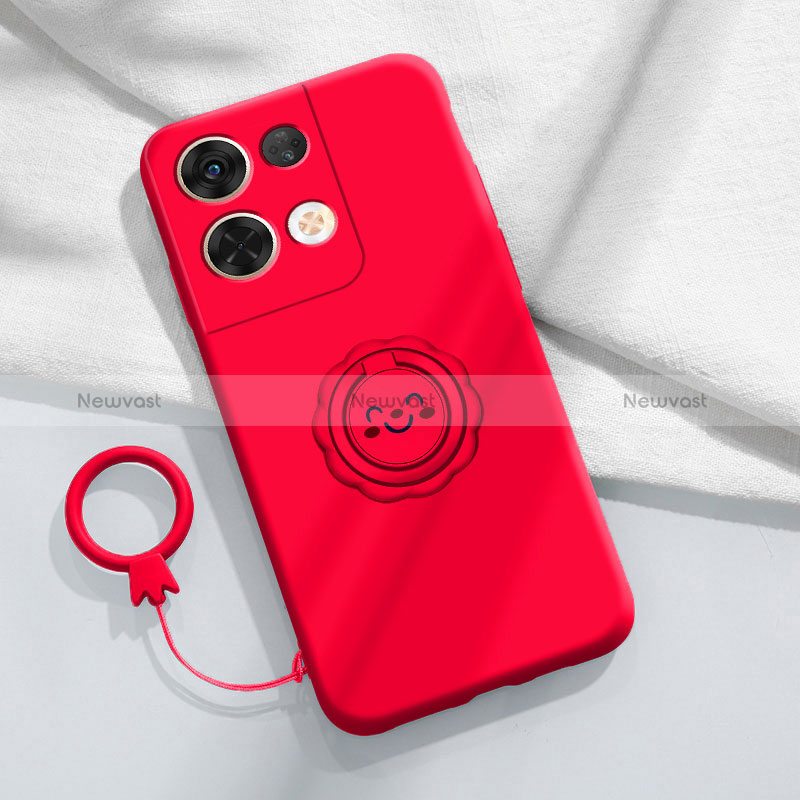 Ultra-thin Silicone Gel Soft Case Cover with Magnetic Finger Ring Stand S02 for Oppo Reno8 Pro 5G