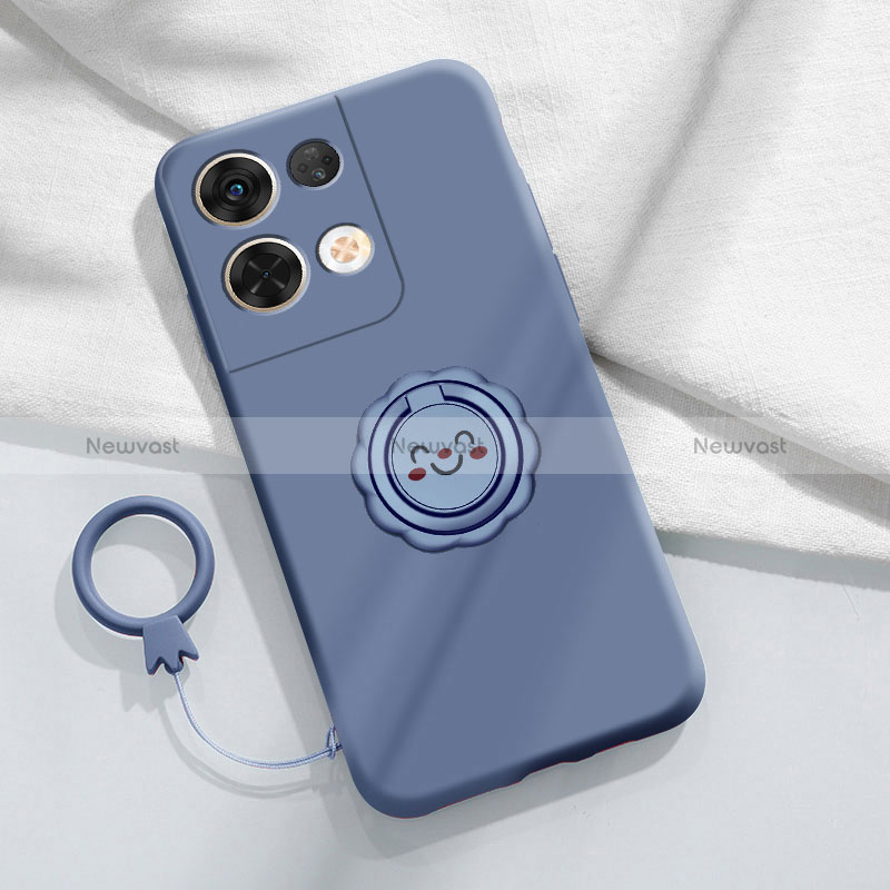 Ultra-thin Silicone Gel Soft Case Cover with Magnetic Finger Ring Stand S02 for Oppo Reno8 Pro+ Plus 5G Lavender Gray