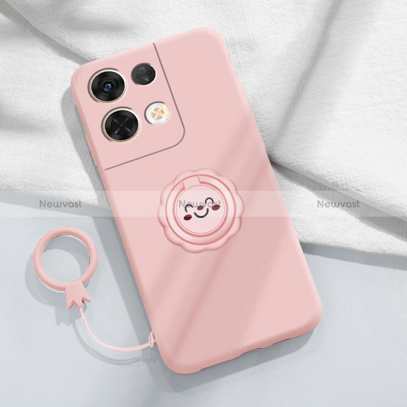 Ultra-thin Silicone Gel Soft Case Cover with Magnetic Finger Ring Stand S02 for Oppo Reno9 Pro 5G