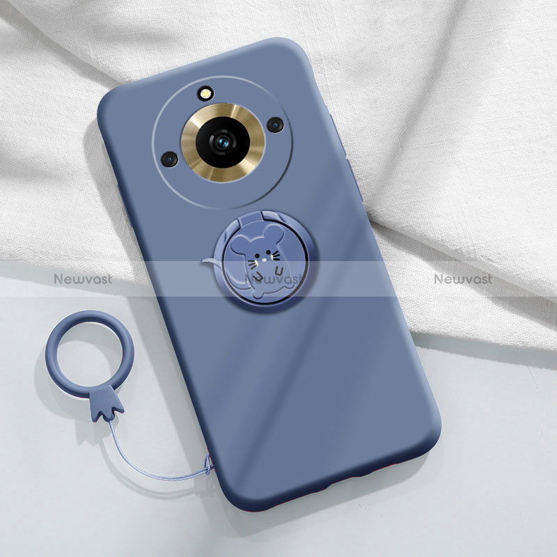 Ultra-thin Silicone Gel Soft Case Cover with Magnetic Finger Ring Stand S02 for Realme 11 Pro+ Plus 5G