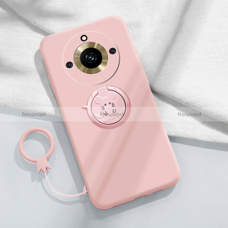 Ultra-thin Silicone Gel Soft Case Cover with Magnetic Finger Ring Stand S02 for Realme 11 Pro+ Plus 5G