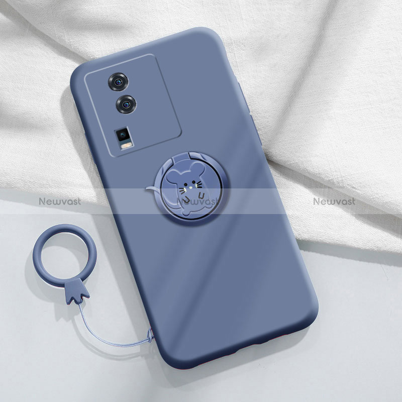 Ultra-thin Silicone Gel Soft Case Cover with Magnetic Finger Ring Stand S02 for Vivo iQOO Neo7 5G