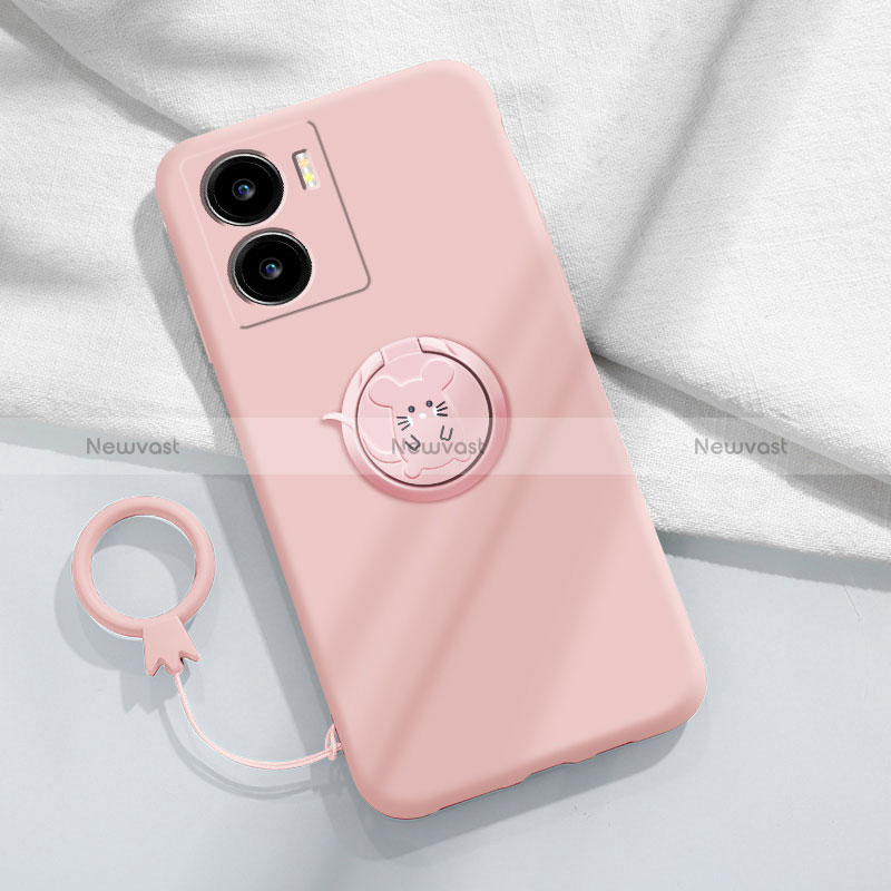 Ultra-thin Silicone Gel Soft Case Cover with Magnetic Finger Ring Stand S02 for Vivo iQOO Z7 5G