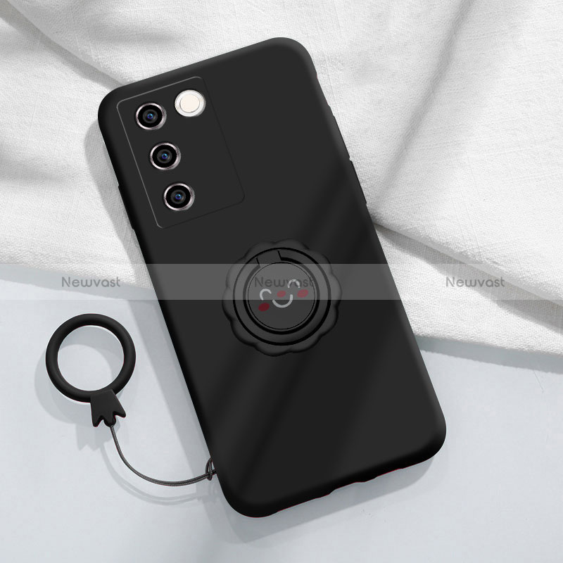 Ultra-thin Silicone Gel Soft Case Cover with Magnetic Finger Ring Stand S02 for Vivo V27 5G