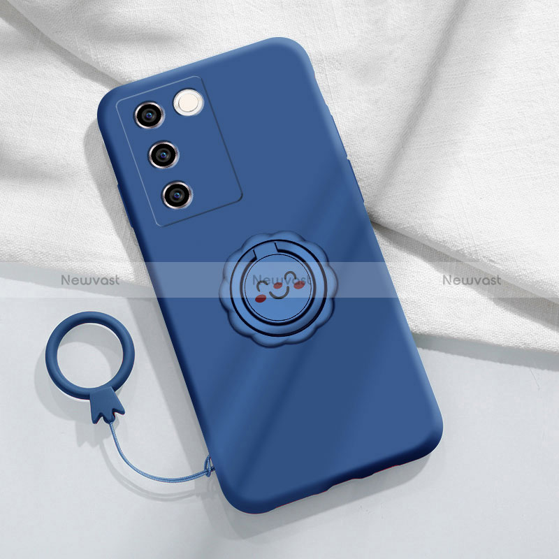 Ultra-thin Silicone Gel Soft Case Cover with Magnetic Finger Ring Stand S02 for Vivo V27 5G