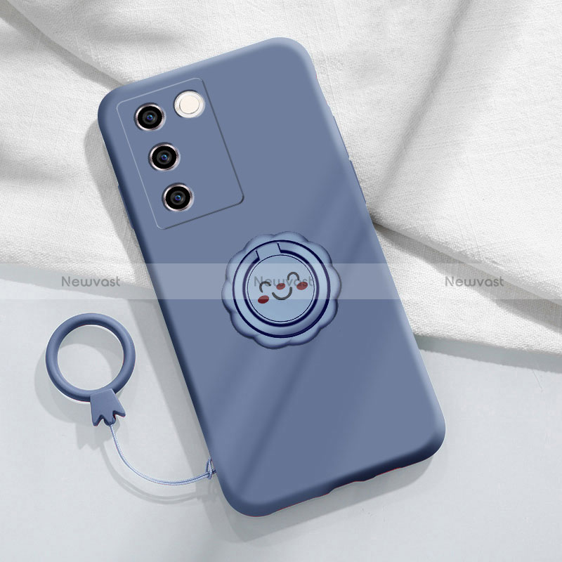 Ultra-thin Silicone Gel Soft Case Cover with Magnetic Finger Ring Stand S02 for Vivo V27 5G Lavender Gray