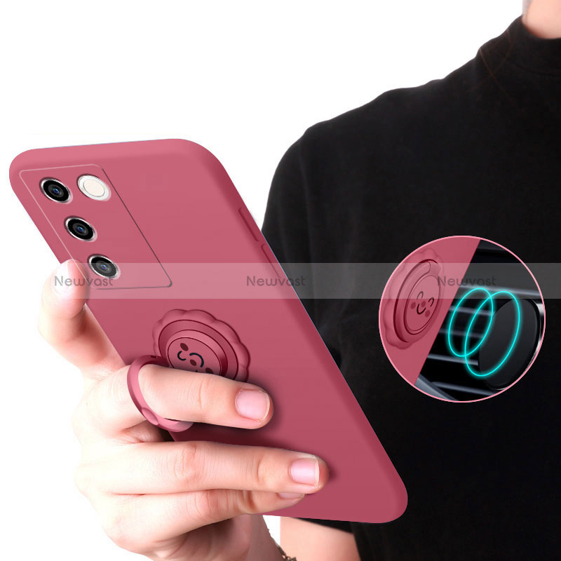 Ultra-thin Silicone Gel Soft Case Cover with Magnetic Finger Ring Stand S02 for Vivo V27 Pro 5G