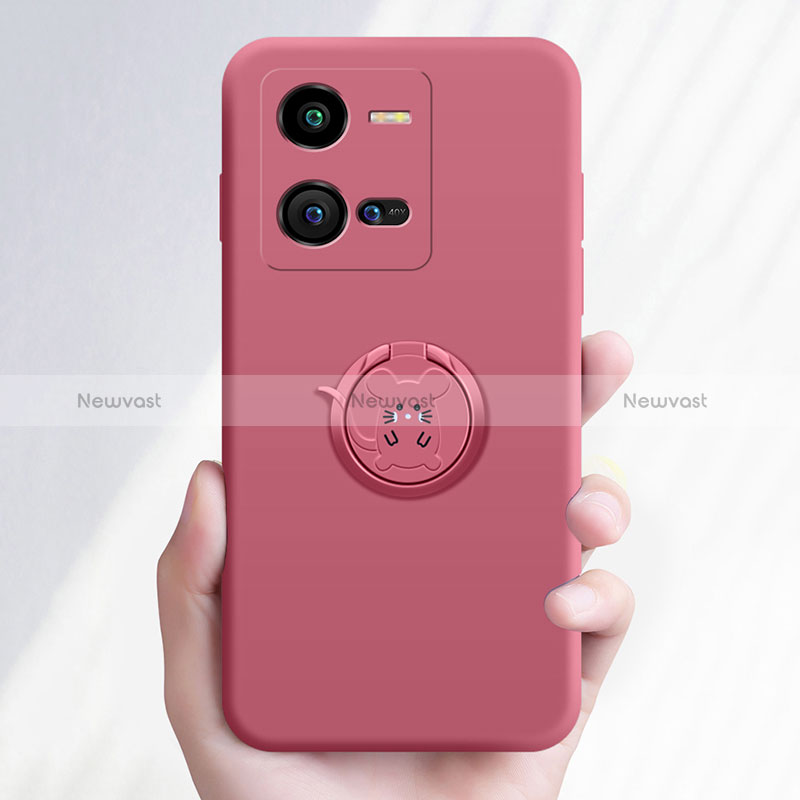 Ultra-thin Silicone Gel Soft Case Cover with Magnetic Finger Ring Stand S02 for Vivo X80 Lite 5G