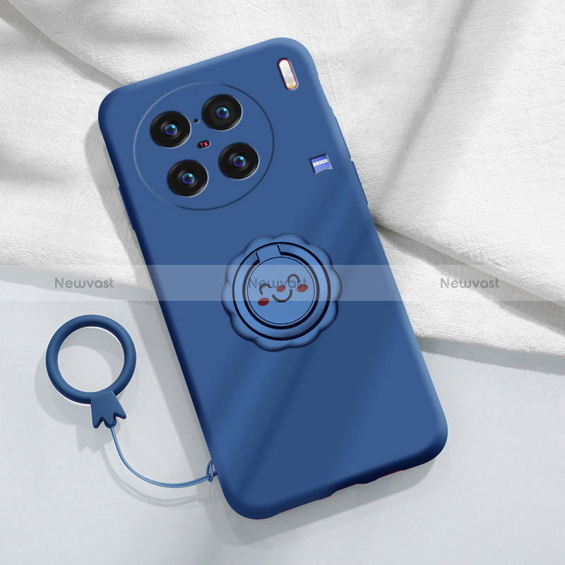 Ultra-thin Silicone Gel Soft Case Cover with Magnetic Finger Ring Stand S02 for Vivo X90 5G