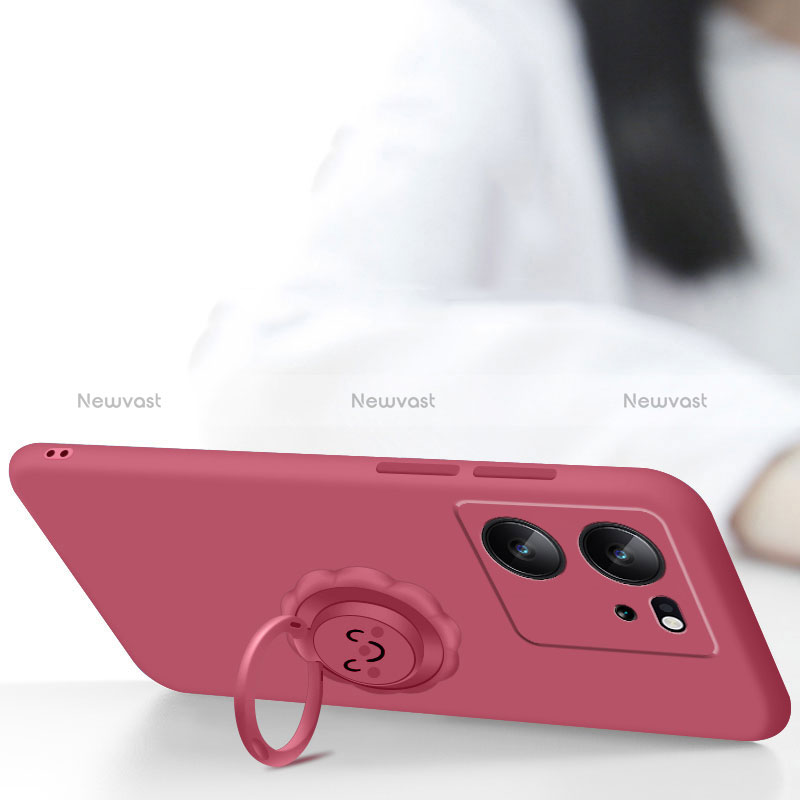 Ultra-thin Silicone Gel Soft Case Cover with Magnetic Finger Ring Stand S02 for Xiaomi Mi 13T 5G
