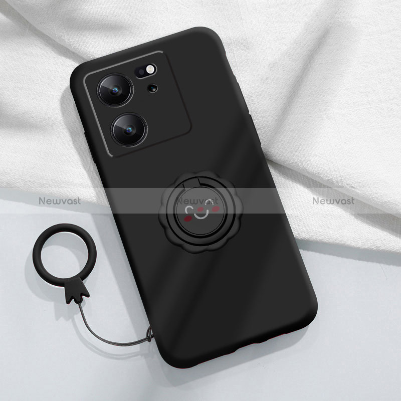 Ultra-thin Silicone Gel Soft Case Cover with Magnetic Finger Ring Stand S02 for Xiaomi Mi 13T 5G