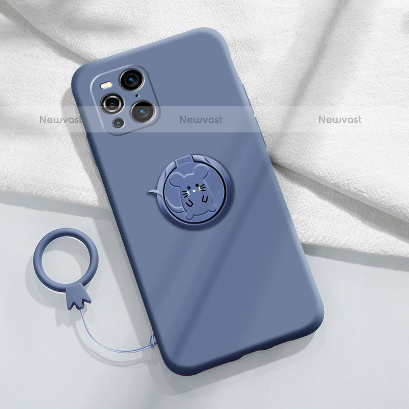Ultra-thin Silicone Gel Soft Case Cover with Magnetic Finger Ring Stand S03 for Oppo Find X3 Pro 5G Lavender Gray