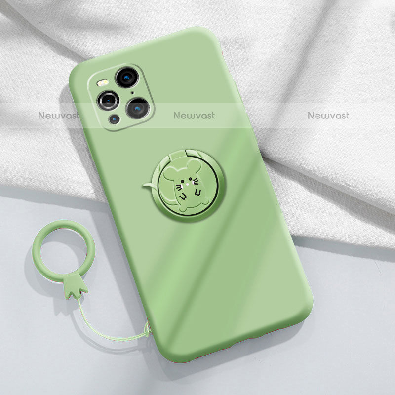 Ultra-thin Silicone Gel Soft Case Cover with Magnetic Finger Ring Stand S03 for Oppo Find X3 Pro 5G Matcha Green