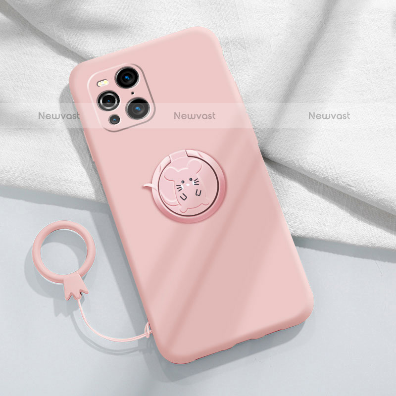 Ultra-thin Silicone Gel Soft Case Cover with Magnetic Finger Ring Stand S03 for Oppo Find X3 Pro 5G Pink