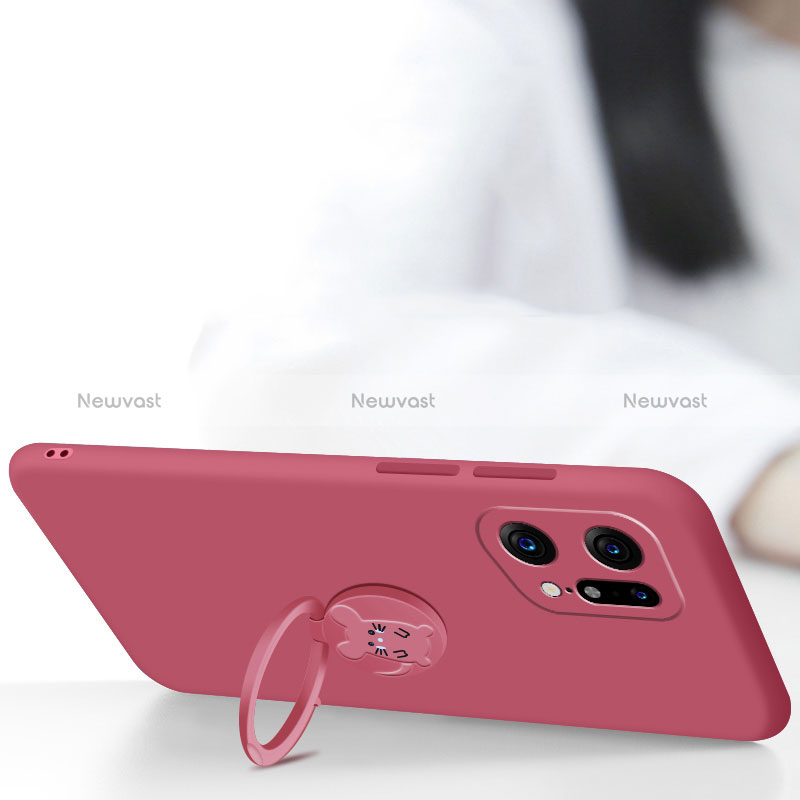 Ultra-thin Silicone Gel Soft Case Cover with Magnetic Finger Ring Stand S03 for Oppo Find X5 5G