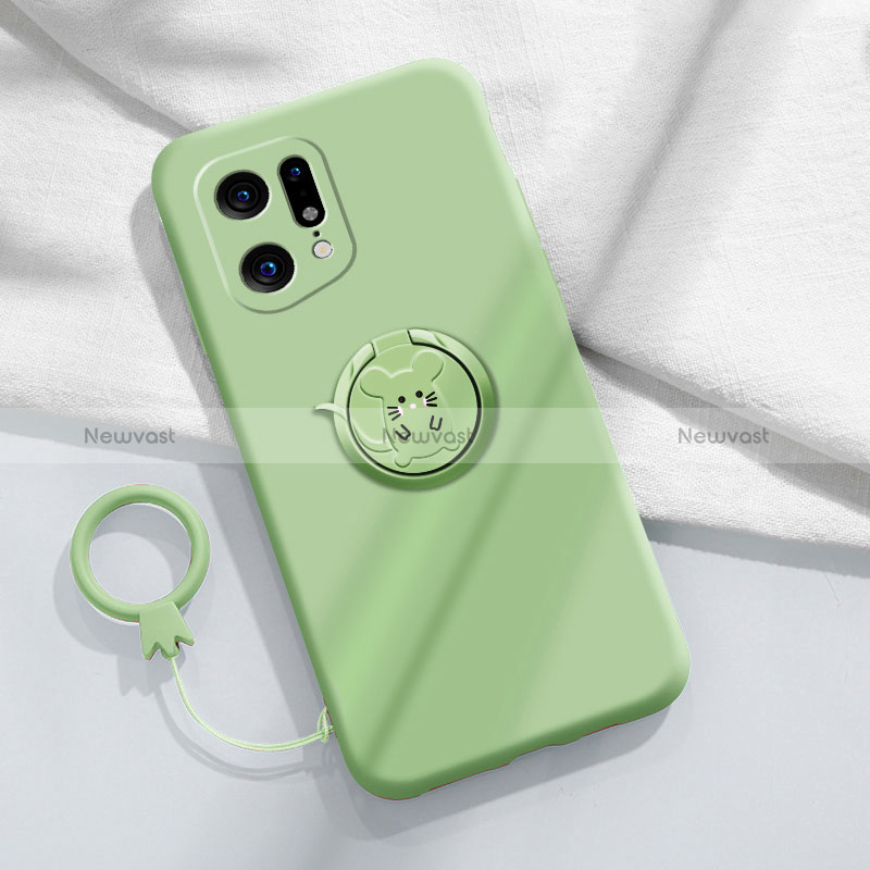Ultra-thin Silicone Gel Soft Case Cover with Magnetic Finger Ring Stand S03 for Oppo Find X5 5G